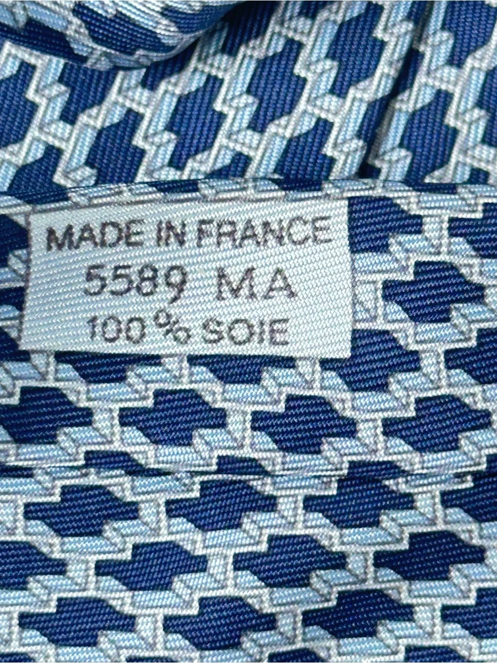 Hermès Silk Tie Blue Silver Geometric w/ Box Made in France